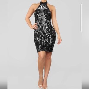 Elegant Black and Silver Halter Dress